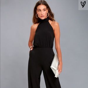 Lulus moment for life black halter jumpsuit